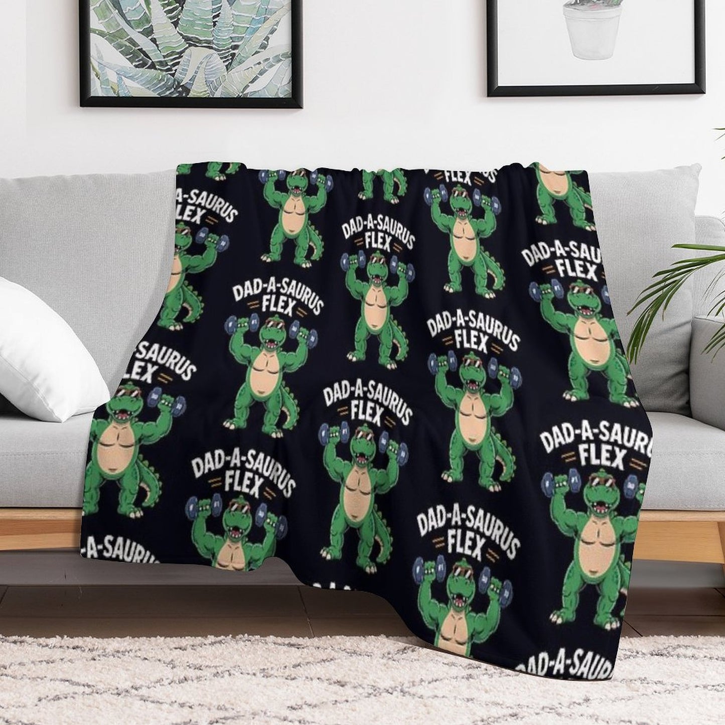 Dad-A-Saurus Flex Dino Dad Father's Day Throw Blanket