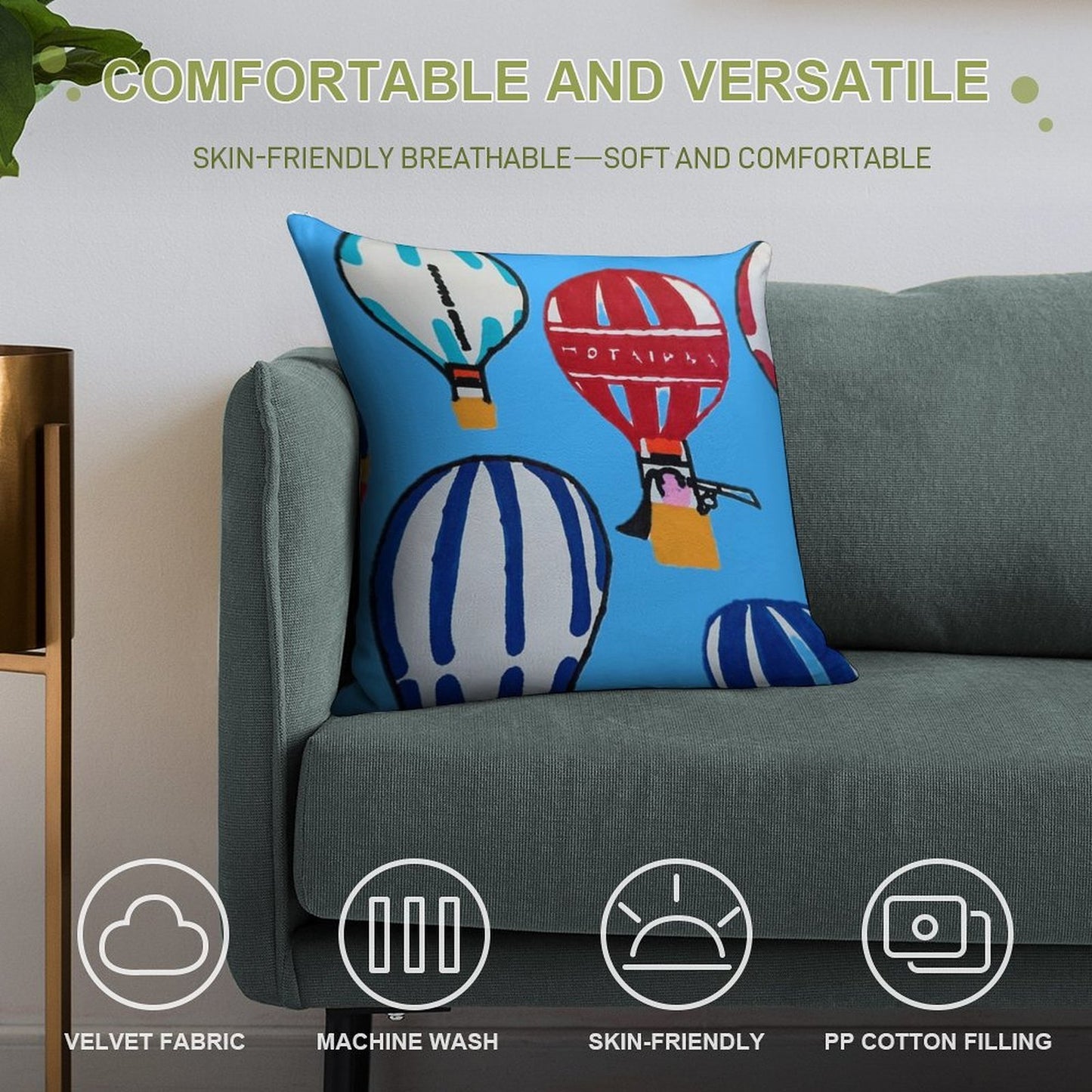 Hot Air Balloons - Blue Soft Ultra-Soft Texture Throw Pillow