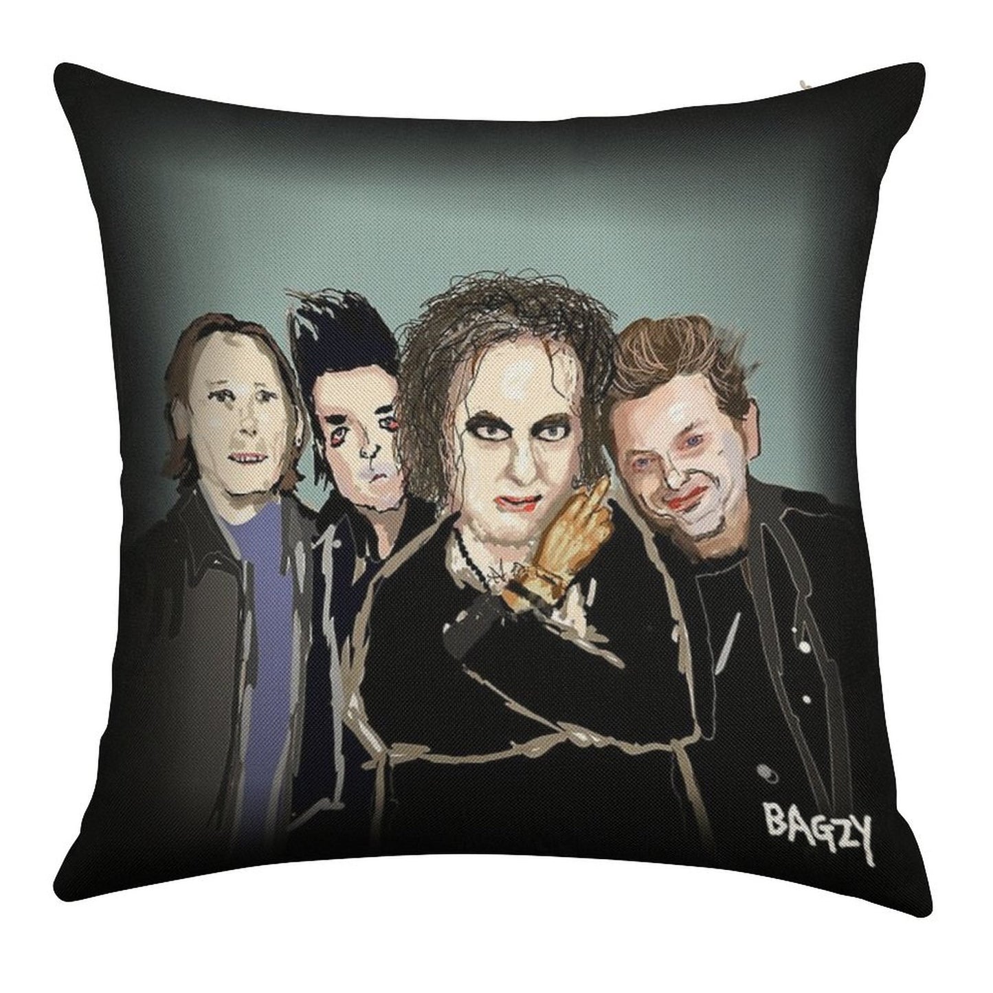 Original Fan Art, Drawing by Bagzy, Goth Rock, Alternative Music, 80s Linen Throw Pillow Cover