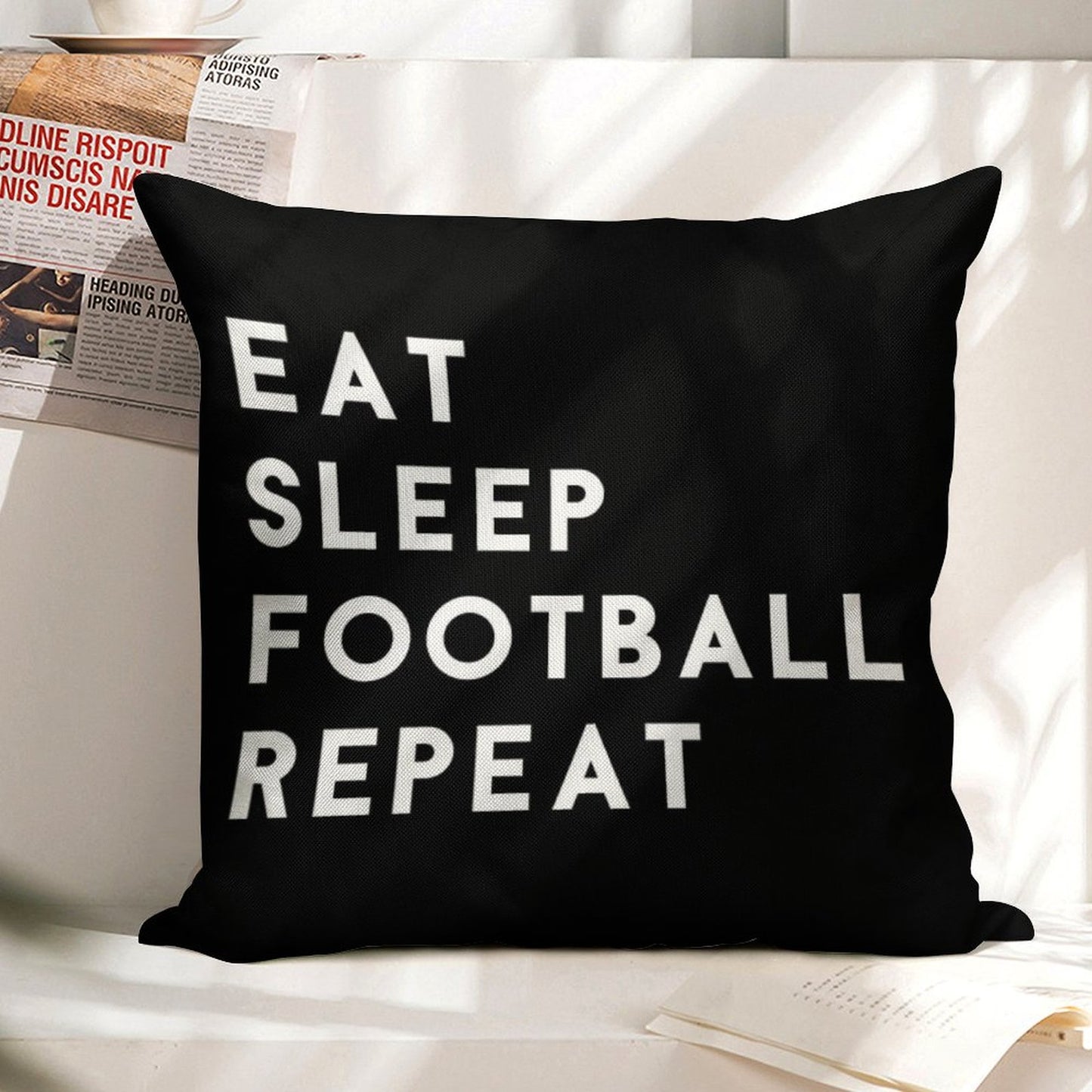 Eat Sleep Football Repeat Linen Throw Pillow Cover