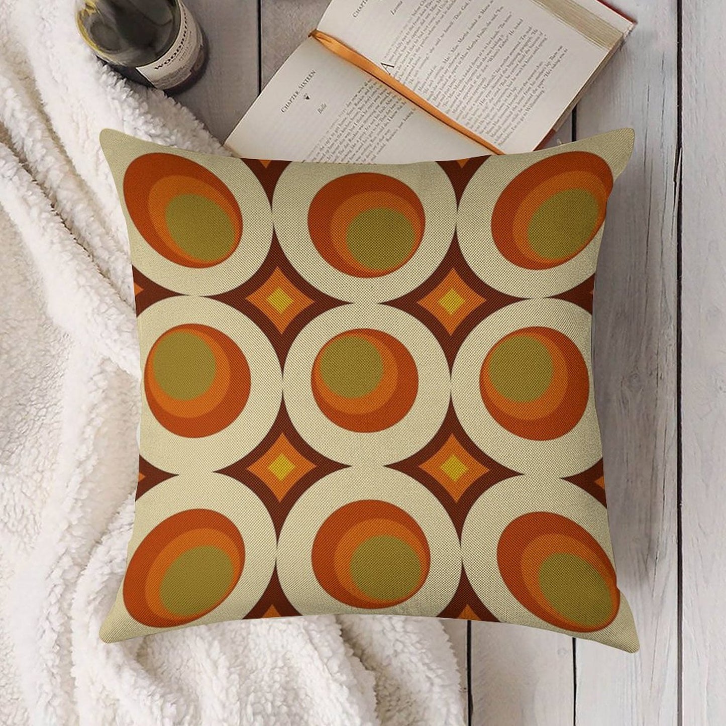 Mid-Century Modern 70s Linen Throw Pillow Cover