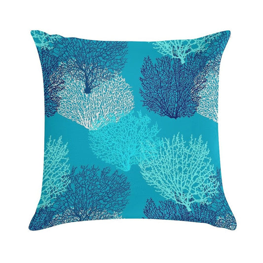 Fan Coral Print, Turquoise, Aqua And Cobalt Blue Soft Durable Construction Throw Pillow