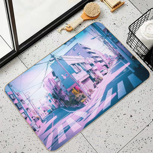Anime in Real Life Vaporwave Summer Day in Tokyo Residential Area Dirt-Trapping Bath Mat