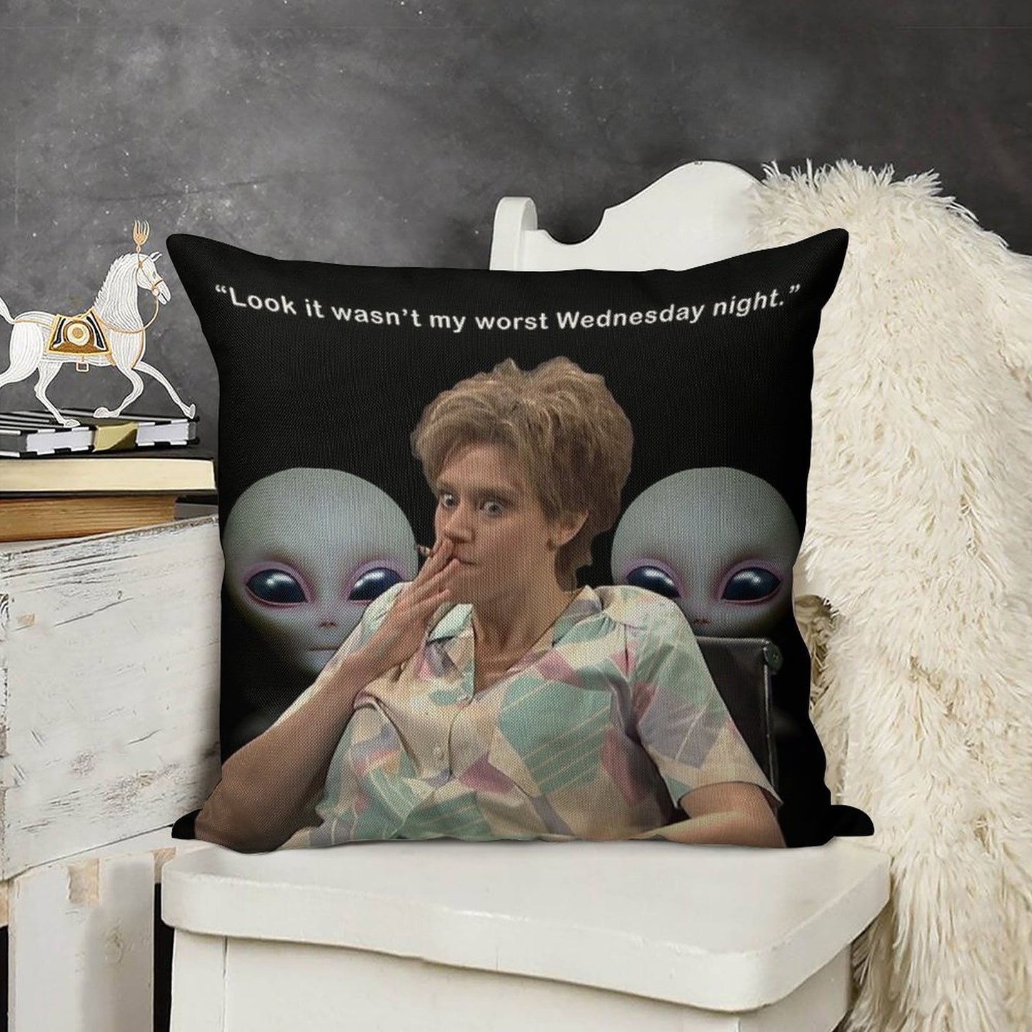 Kate Mckinnon Aliens Linen Throw Pillow Cover