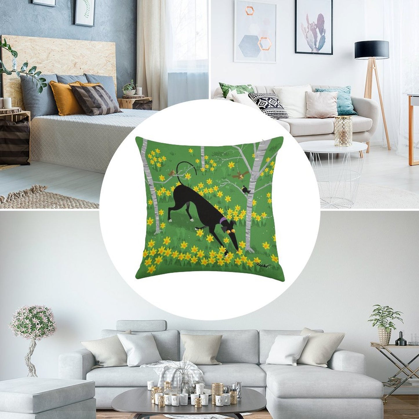 Daffodil Hound Linen Throw Pillow Cover