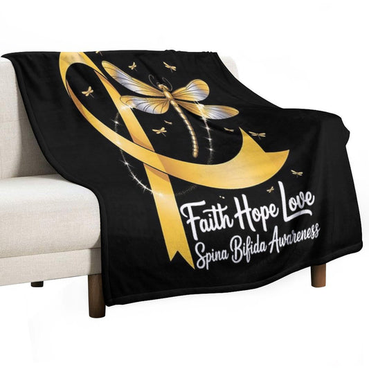 Faith Hope Love Spina Bifida Awareness Dragonfly Throw Blanket