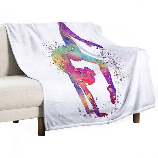 Gymnastics Girl Tumbling Colorful Watercolor Art Gift Throw Blanket