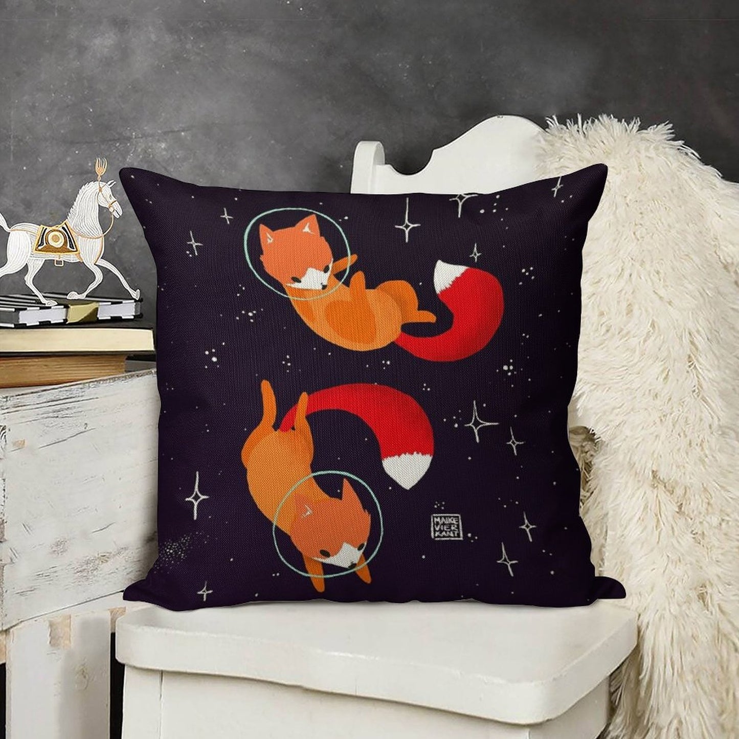 Space Foxes Linen Throw Pillow Cover