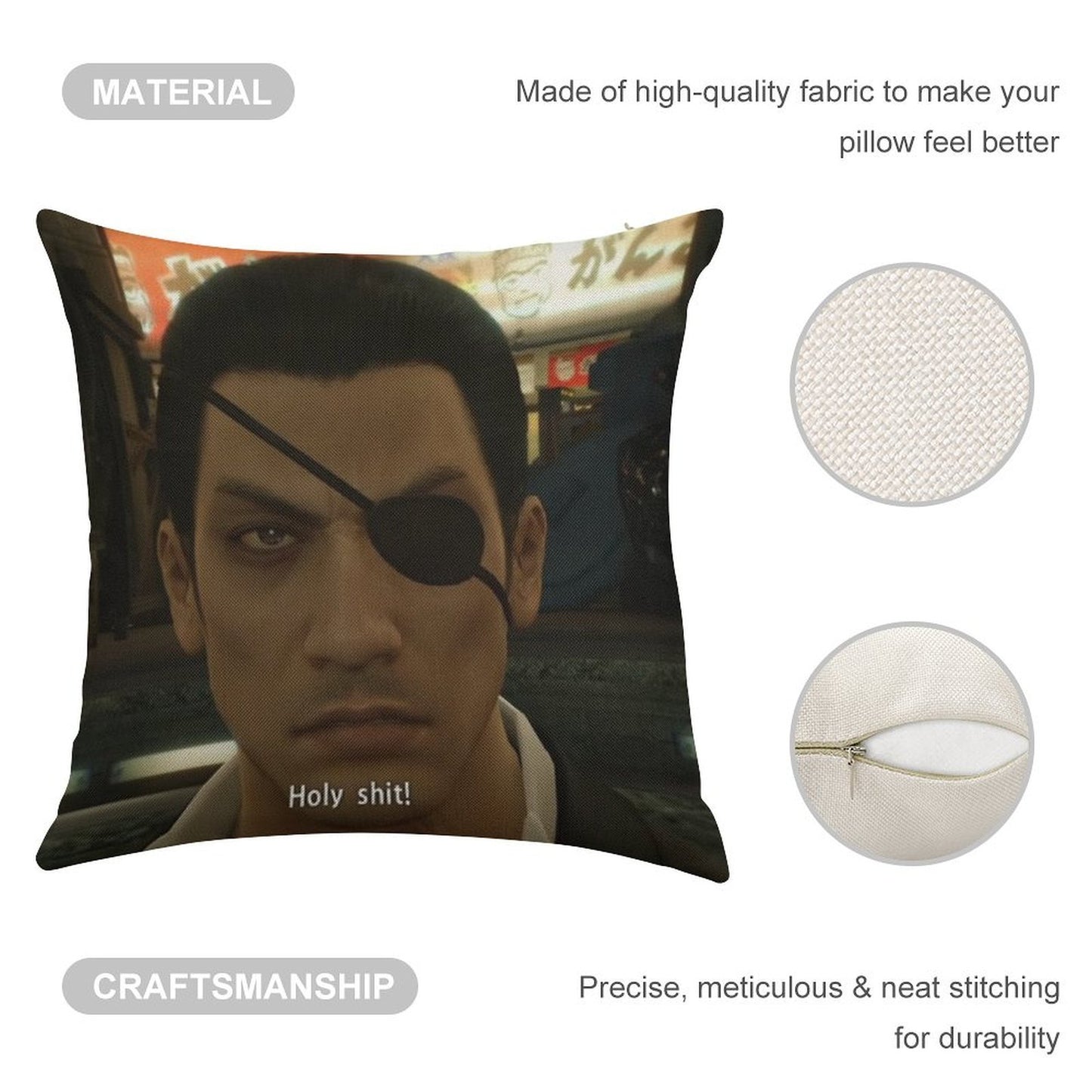 Yakuza Majima Holy Sht Linen Throw Pillow Cover
