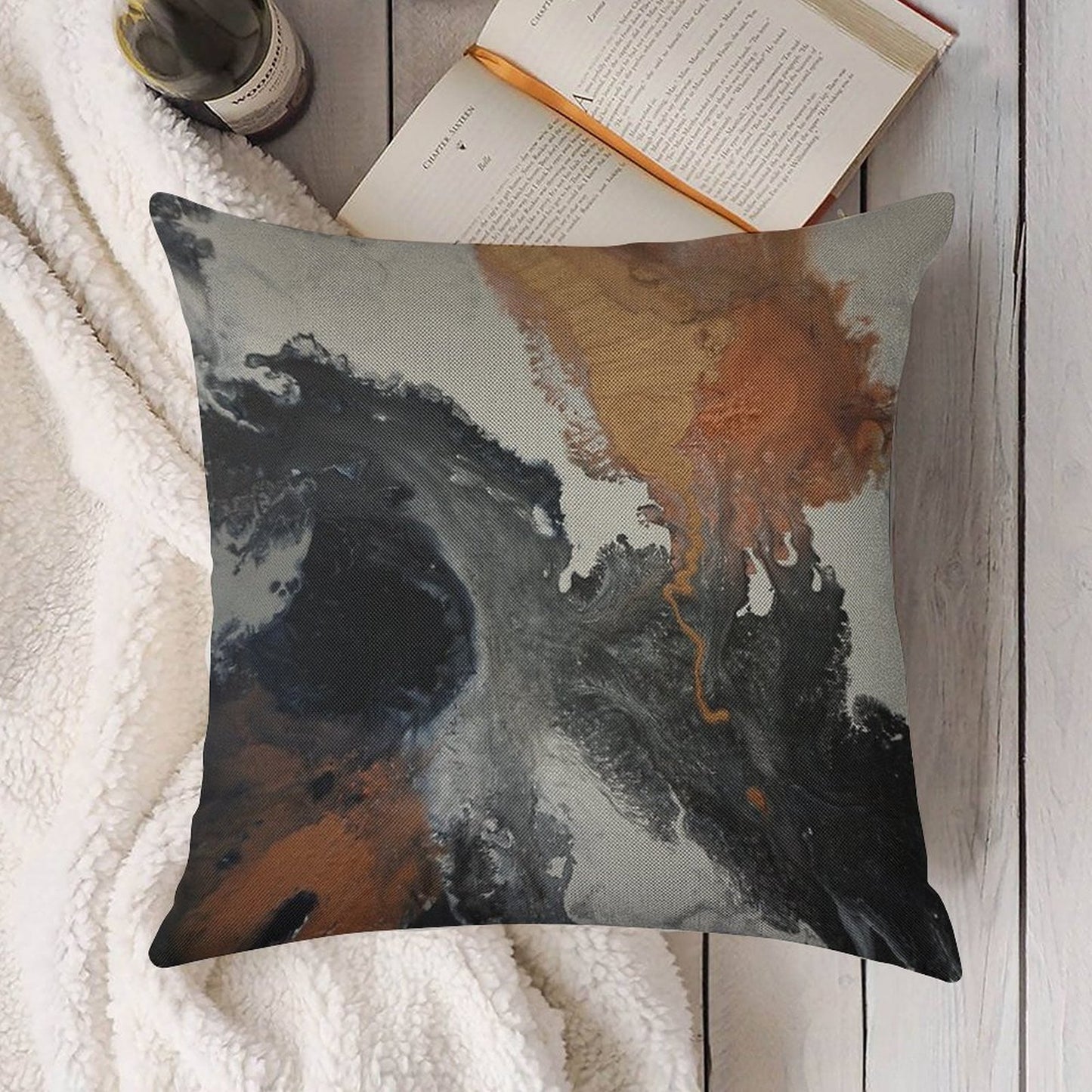 Mono Copper Linen Throw Pillow Cover