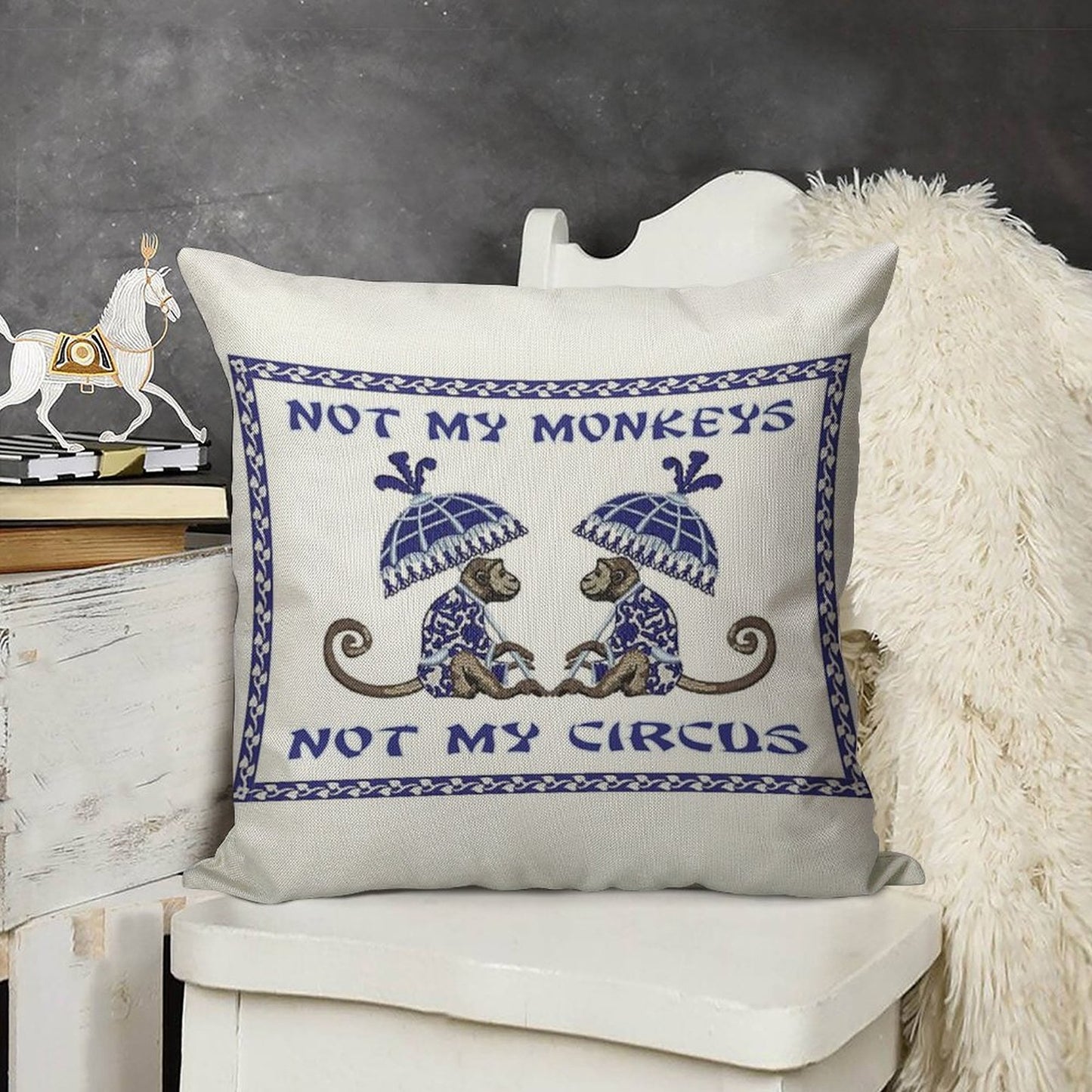 Not My Monkeys Linen Throw Pillow Cover