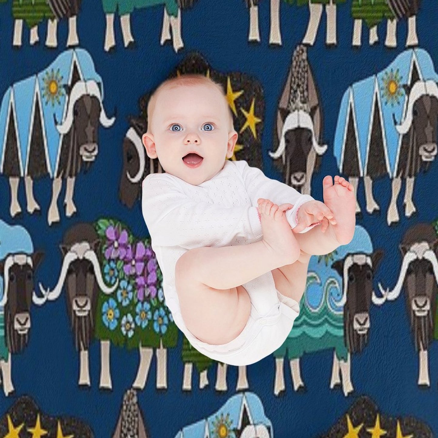 Alaskan Musk Ox Blue Throw Blanket