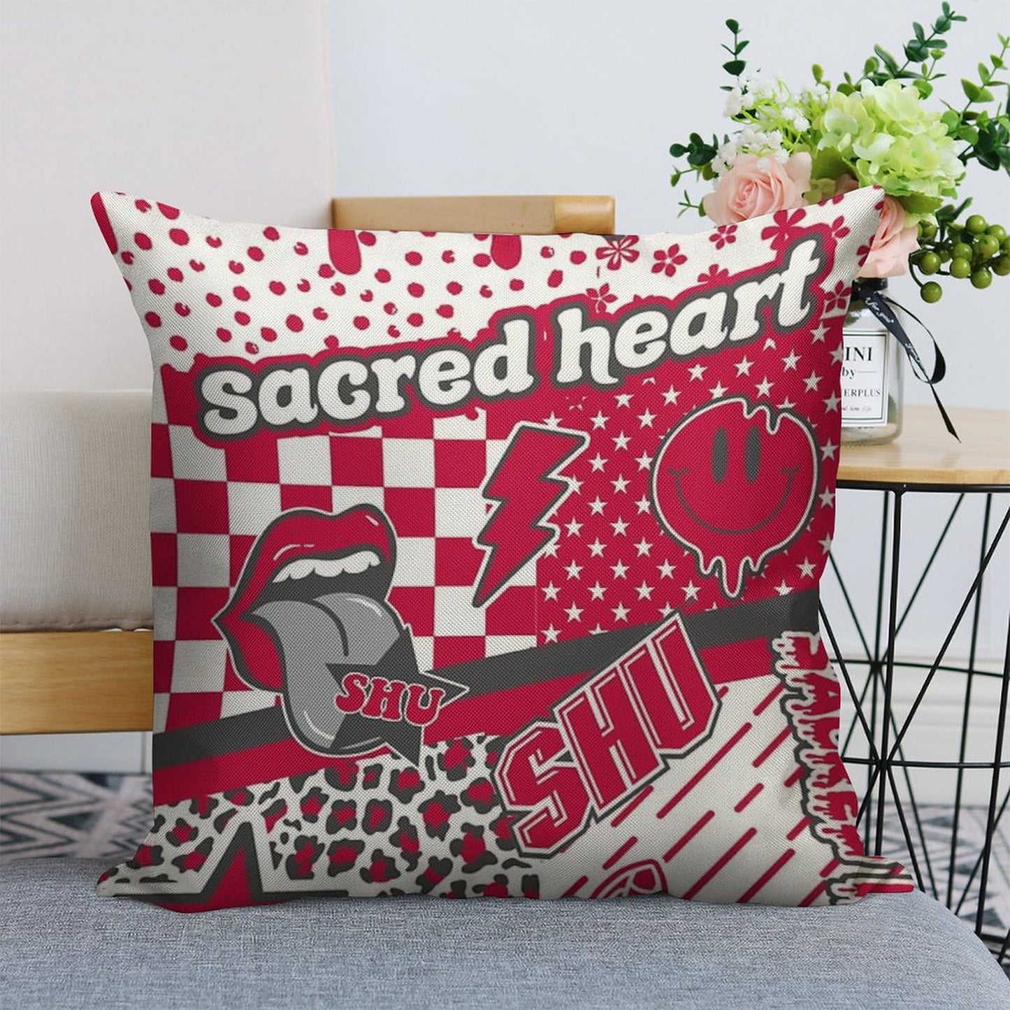 Sacred Heart Linen Throw Pillow Cover