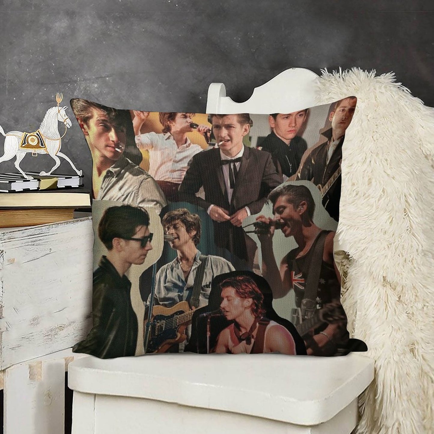 Alex Turner Arctic Monkeys Collage Linen Throw Pillow Cover
