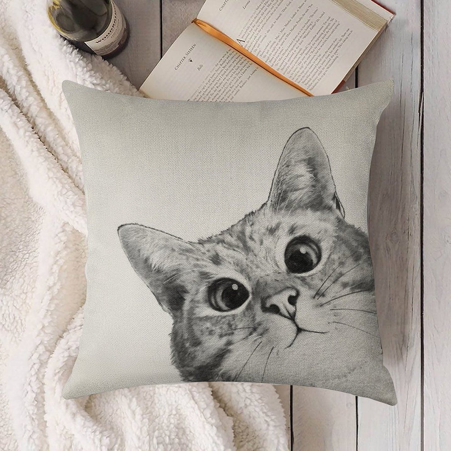 Sneaky Cat Linen Throw Pillow Cover