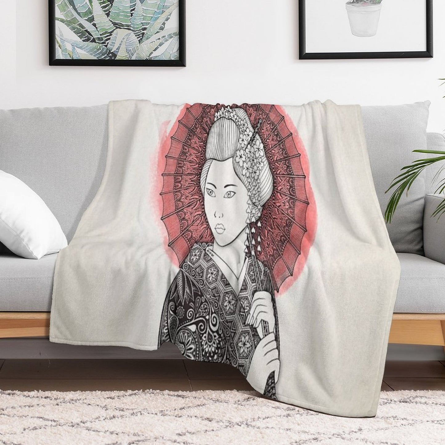 Japanese Flag And Geisha Throw Blanket