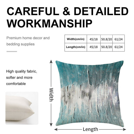 Ocean Teal And Blue Waves Abstract Linen Throw Pillow Cover