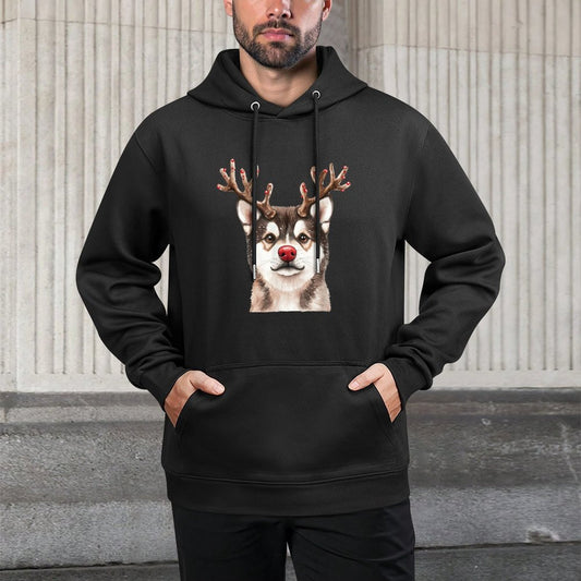 Akita Reindeer Christmas Lights Dog Lover Xmas Pajama Cotton-Polyester Blend Hoodie