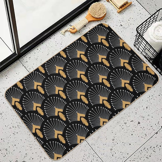 Black, Gold And White Art Deco Fan Flowers Motif Bath Mat
