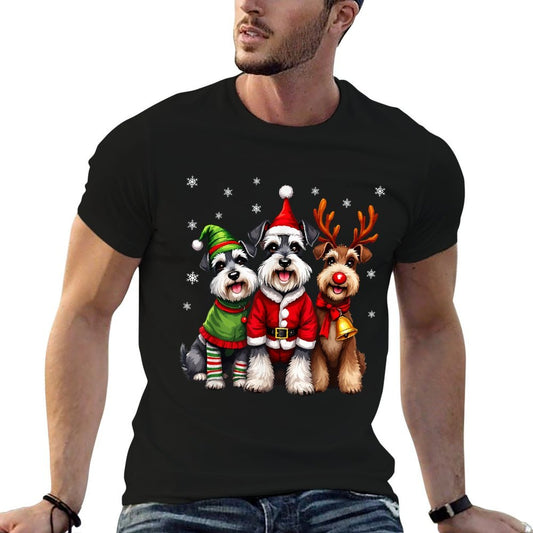 Miniature Schnauzer Christmas Dogs Funny Santa Reindeer Elf Easy-care T-Shirt