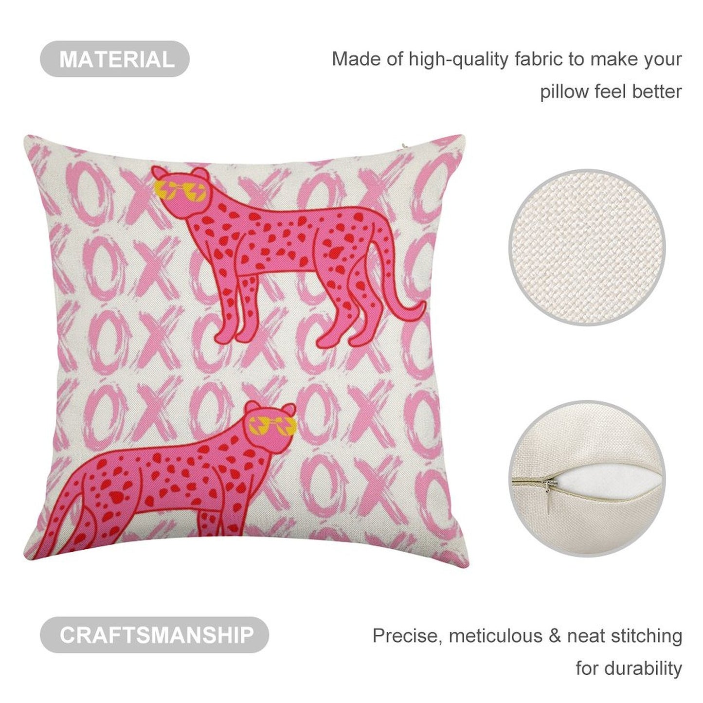 Cheetah Xoxo Linen Throw Pillow Cover