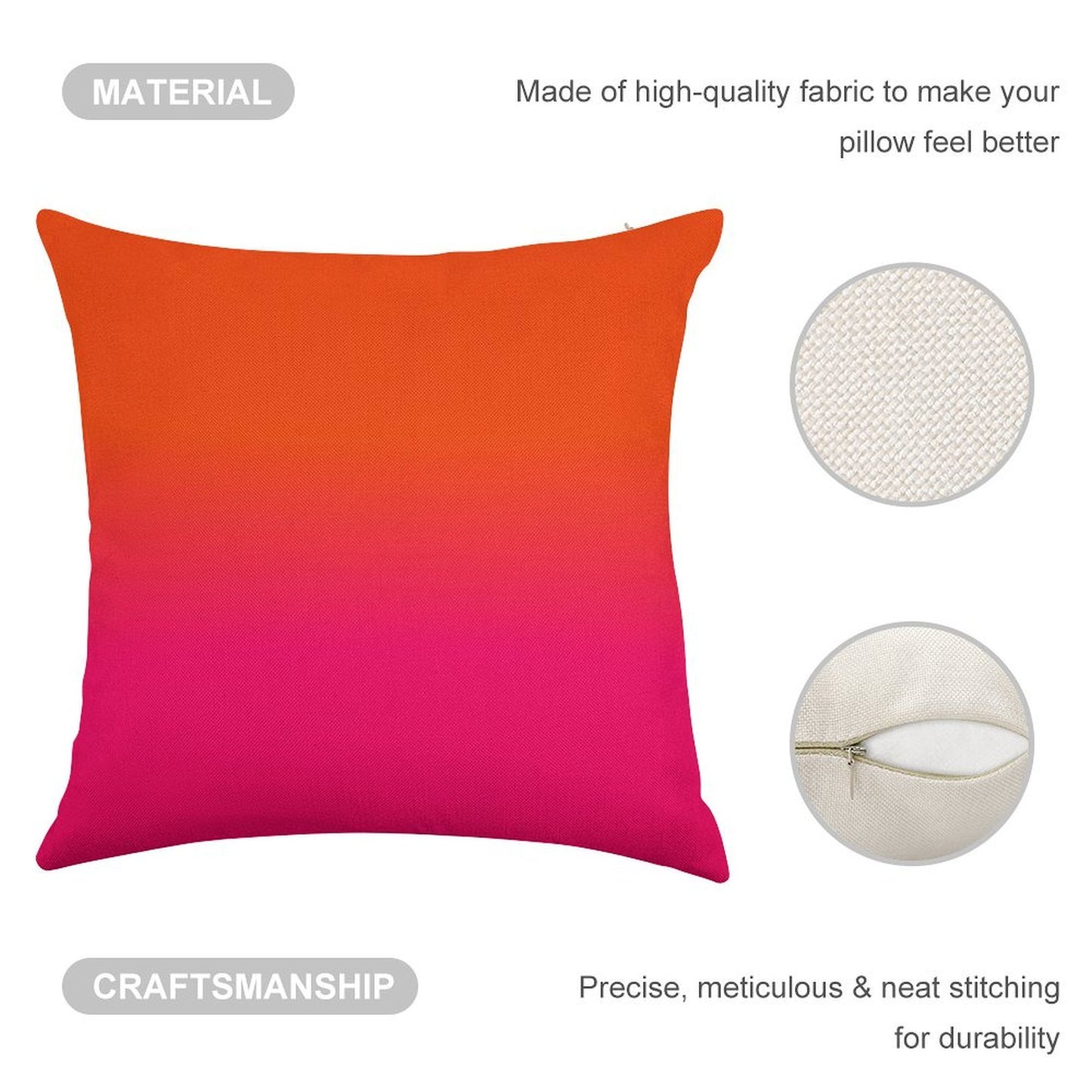 Neon Orange And Neon Pink Ombre Shade Color Fade Linen Throw Pillow Cover