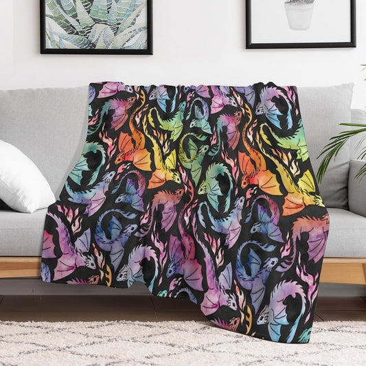 Dragon Fire Dark Rainbow Throw Blanket