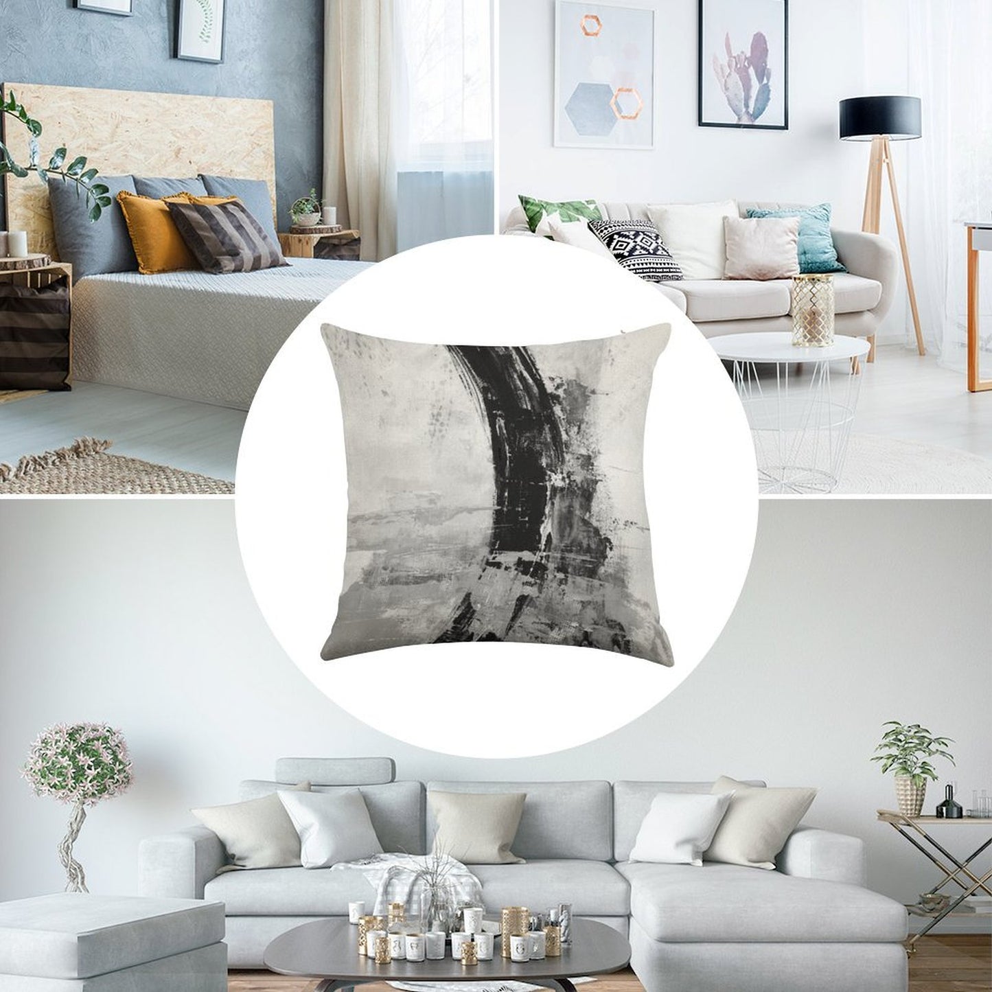 Gray Abstract Linen Throw Pillow Cover
