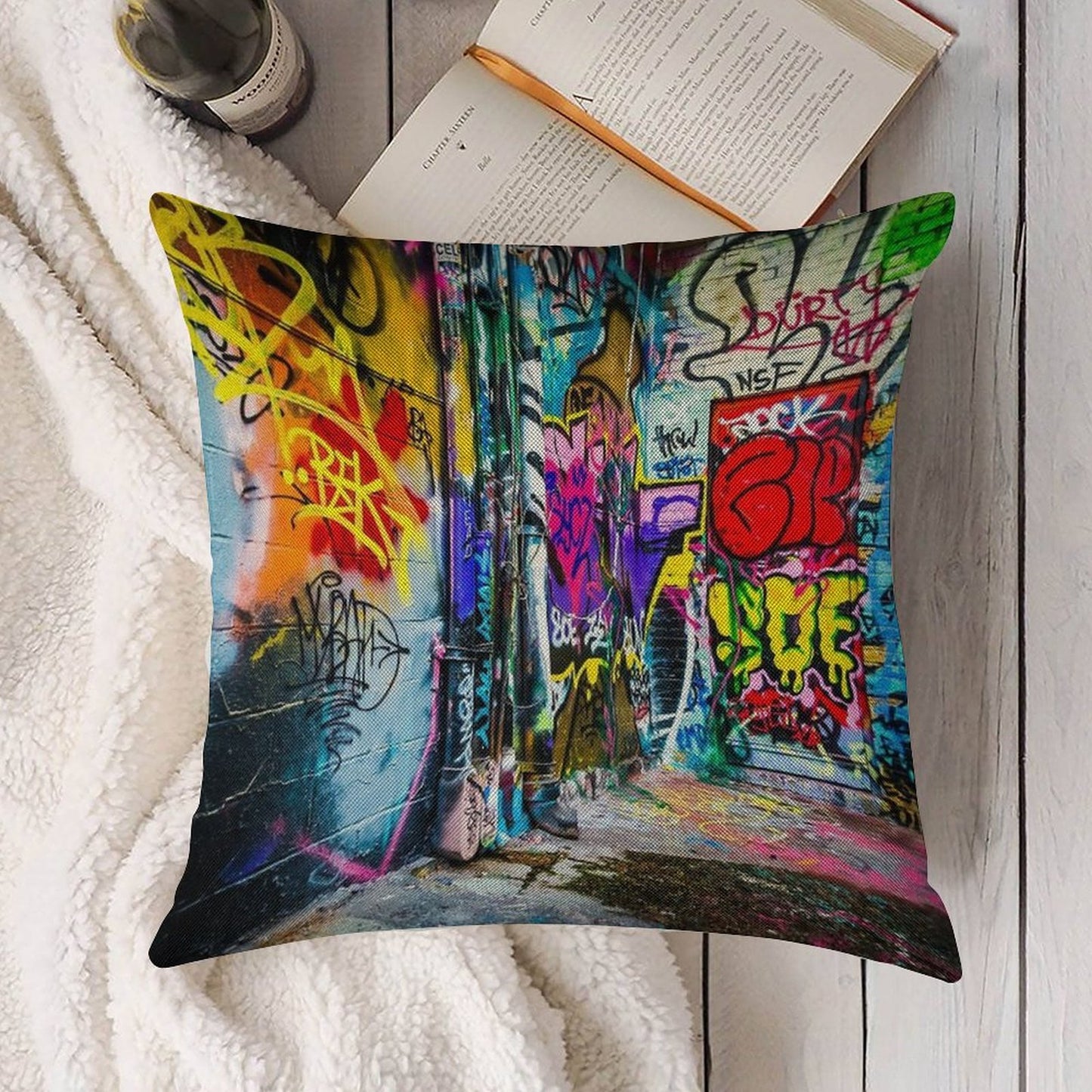 Street Art Linen Throw Pillow Cover