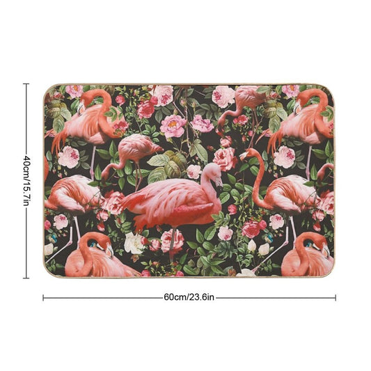 Floral And Flamingo Pattern Durable Bath Mat