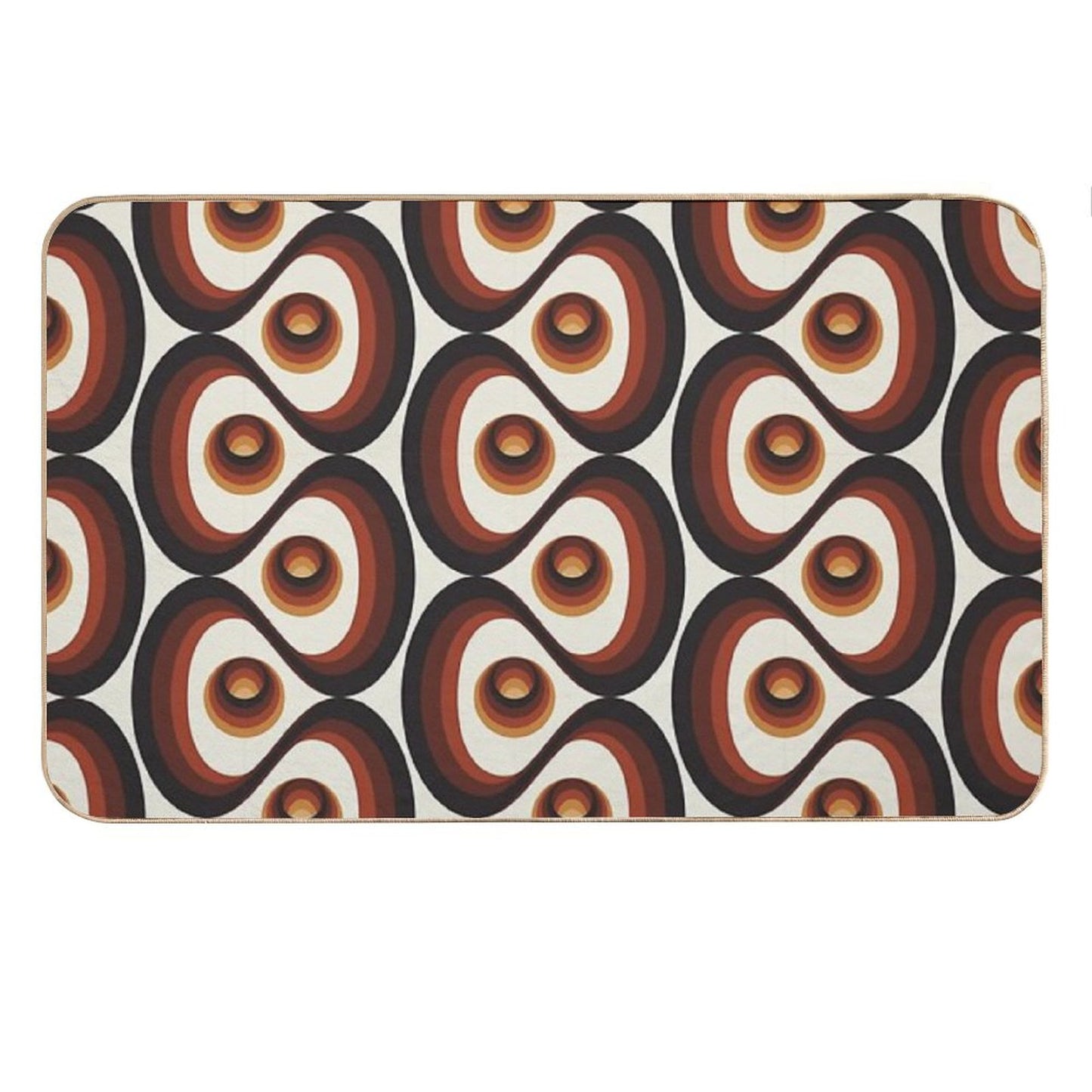 Orange, Brown, And Ivory Retro 1960s Circular Pattern Bath Mat