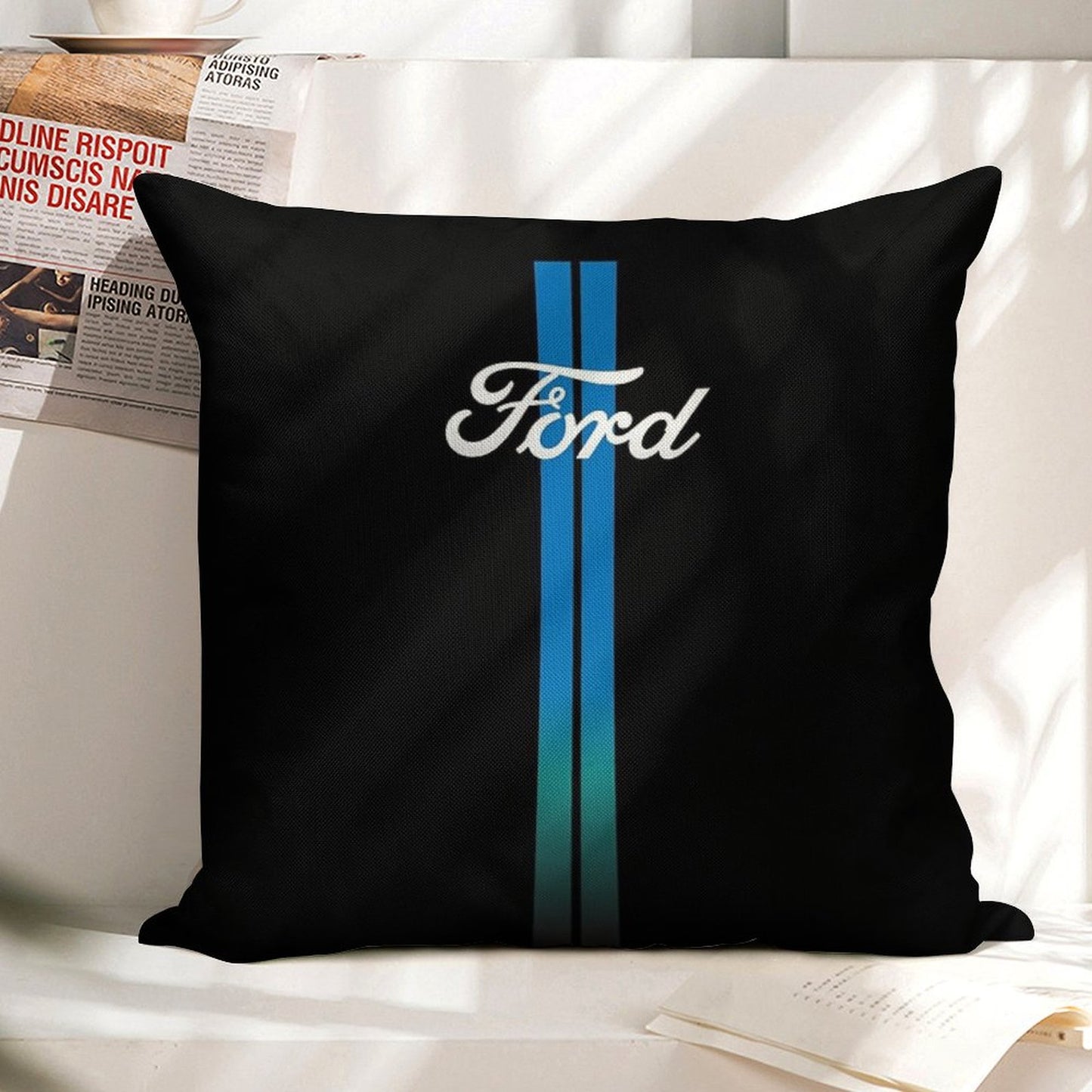 Retro Ford Stripes Linen Throw Pillow Cover