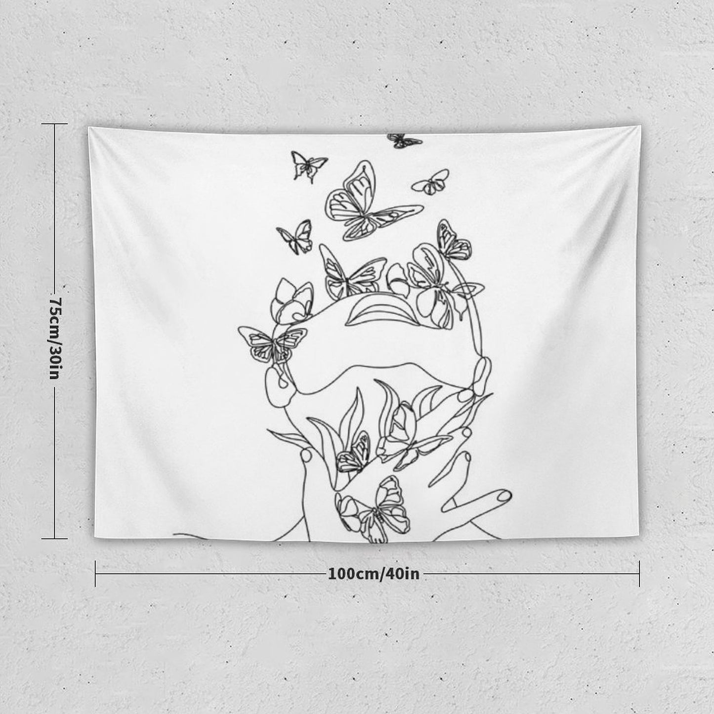 Abstract Face with Butterfly by One Line Drawing. Portrait Minimalistic Style. Botanical Print. Nature Symbol of Cosmetics. Mod Tapestry