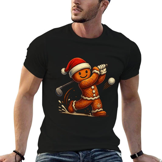 Gingerbread Man Playing Golf Funny Christmass Mens Boys Durable T-Shirt