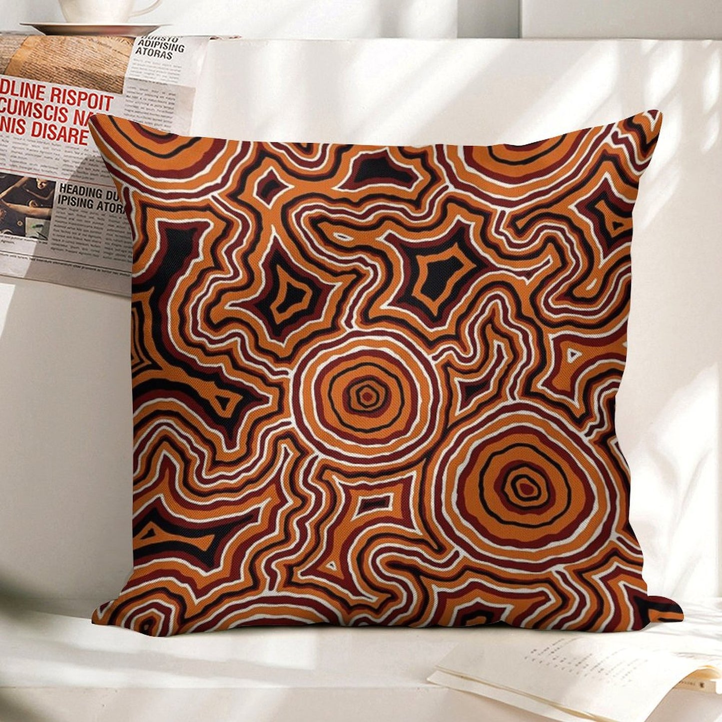 Authentic Aboriginal Art - Pathways - Authentic Design Linen Throw Pillow Cover