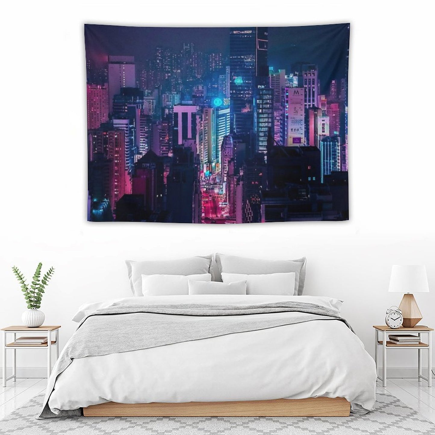 Neon City Aesthetic Tapestry