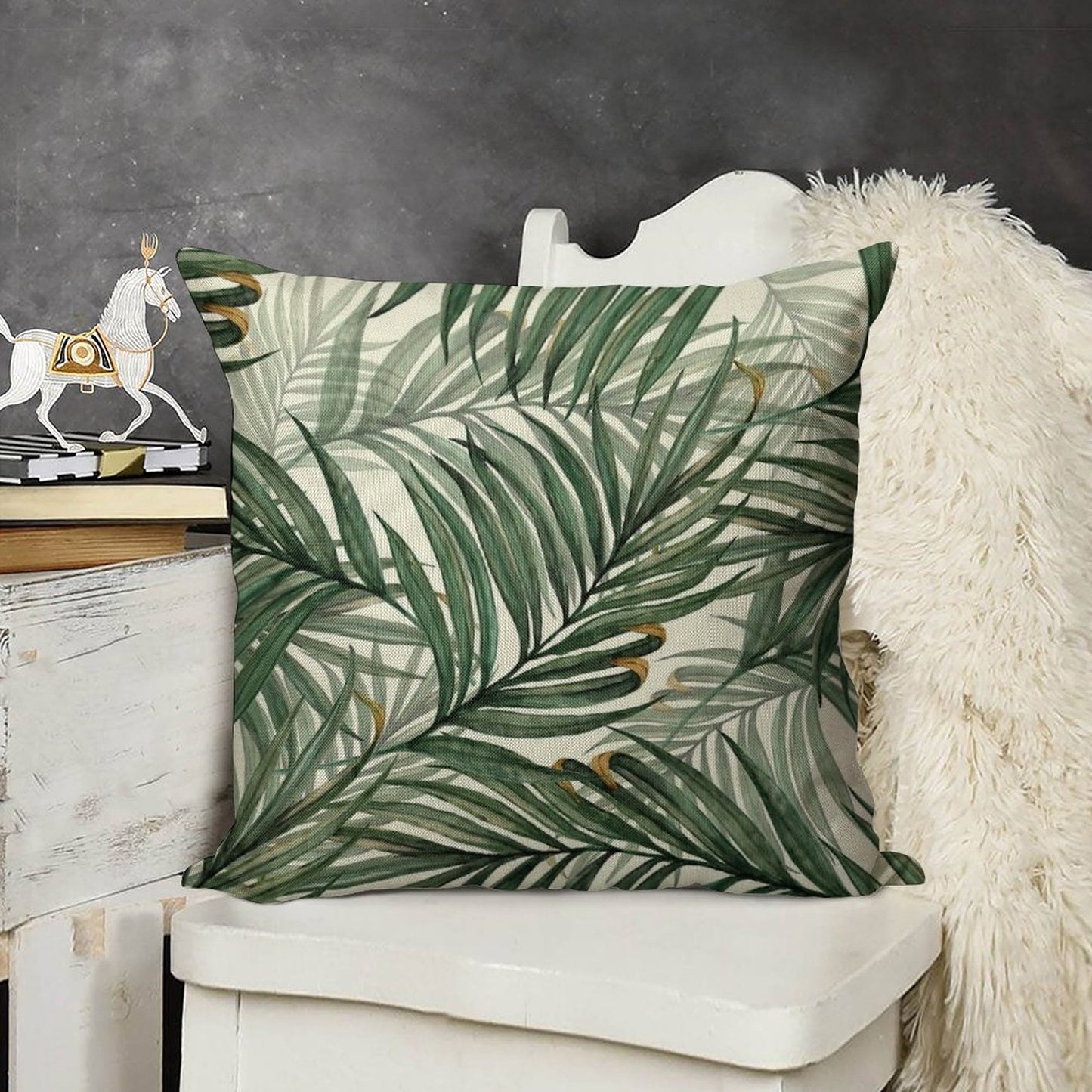 Palm Leaves Linen Throw Pillow Cover