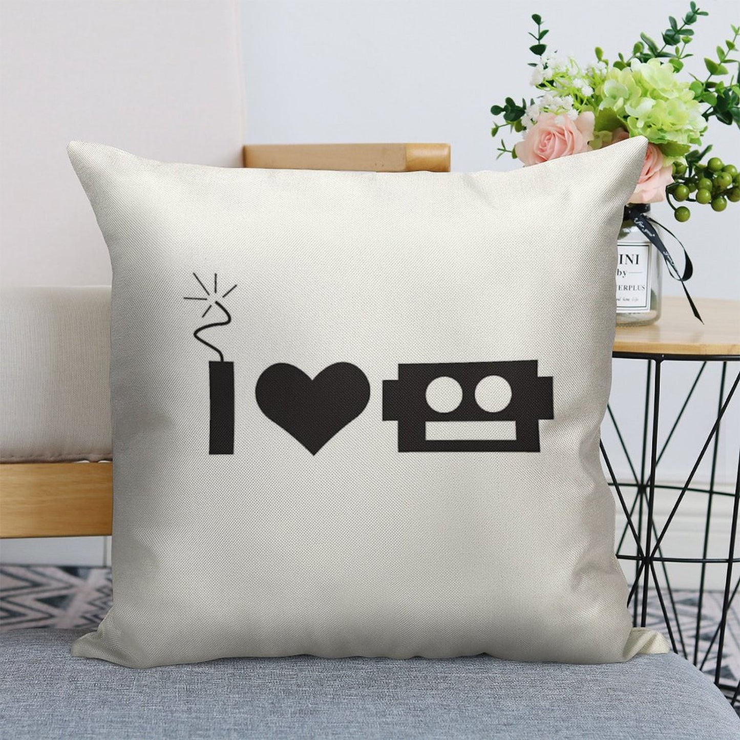 I LOVE ROBOTS THROW PILLOW Linen Throw Pillow Cover