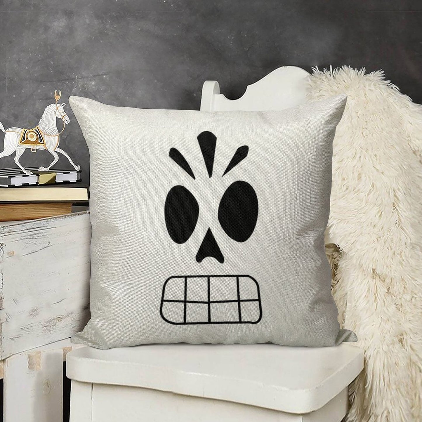 Manny Calavera Linen Throw Pillow Cover