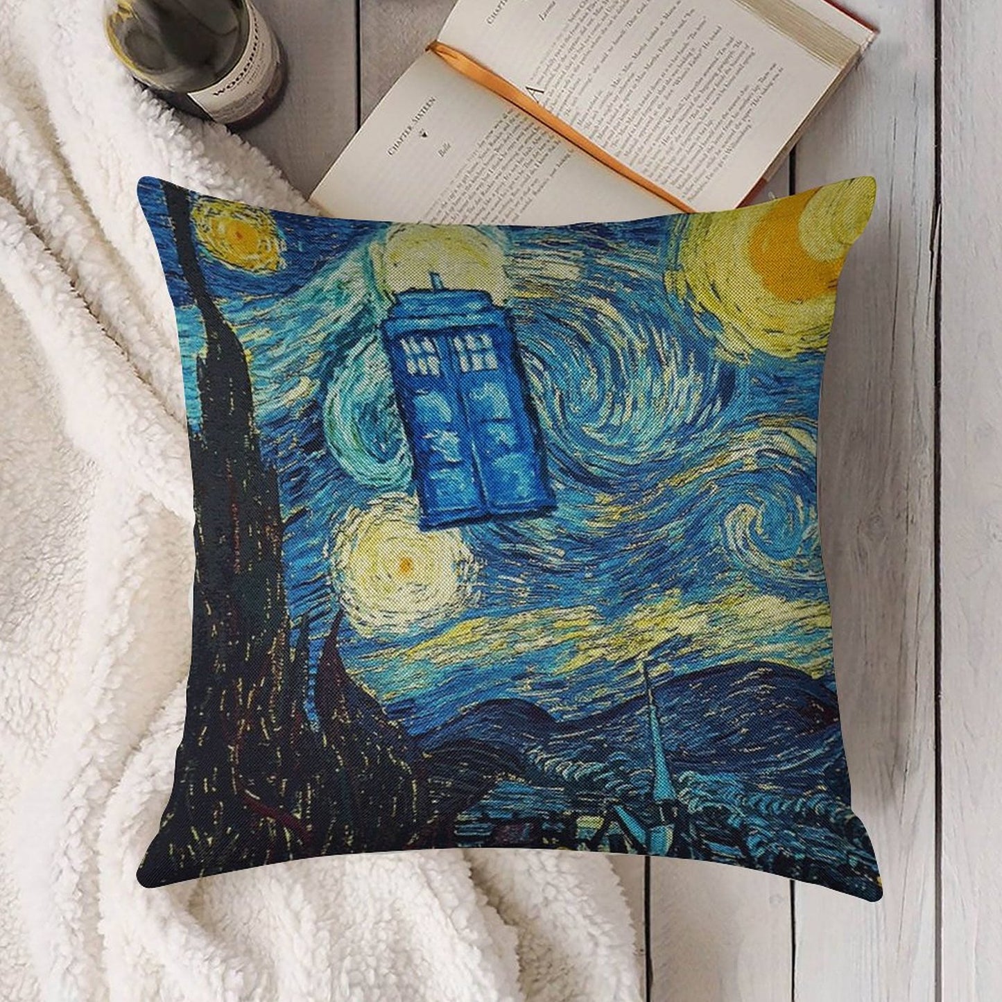 Starry Night Linen Throw Pillow Cover