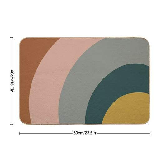 Sound Waves Minimalist Pattern in Mustard Yellow, Teal, Grey, Blush Pink, And Rust Bath Mat