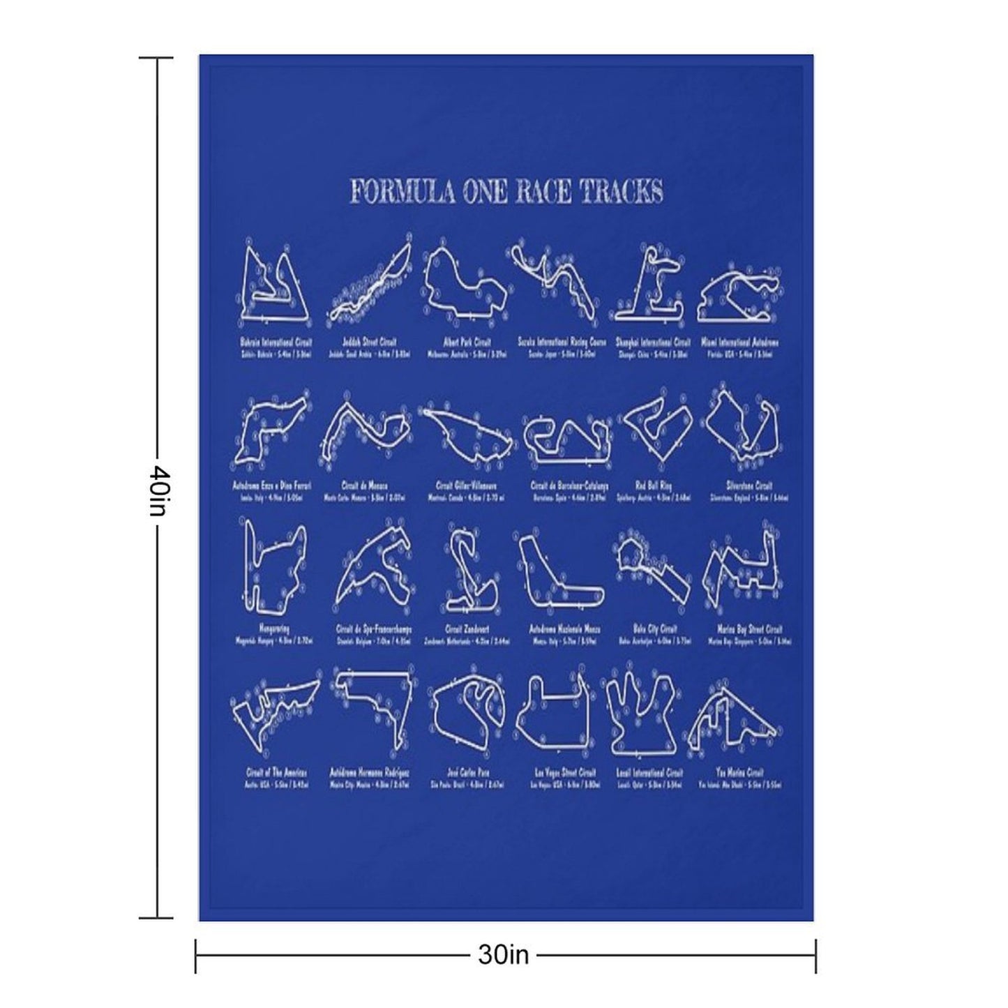 F1 Race Tracks (White Stencil-No Background) Throw Blanket