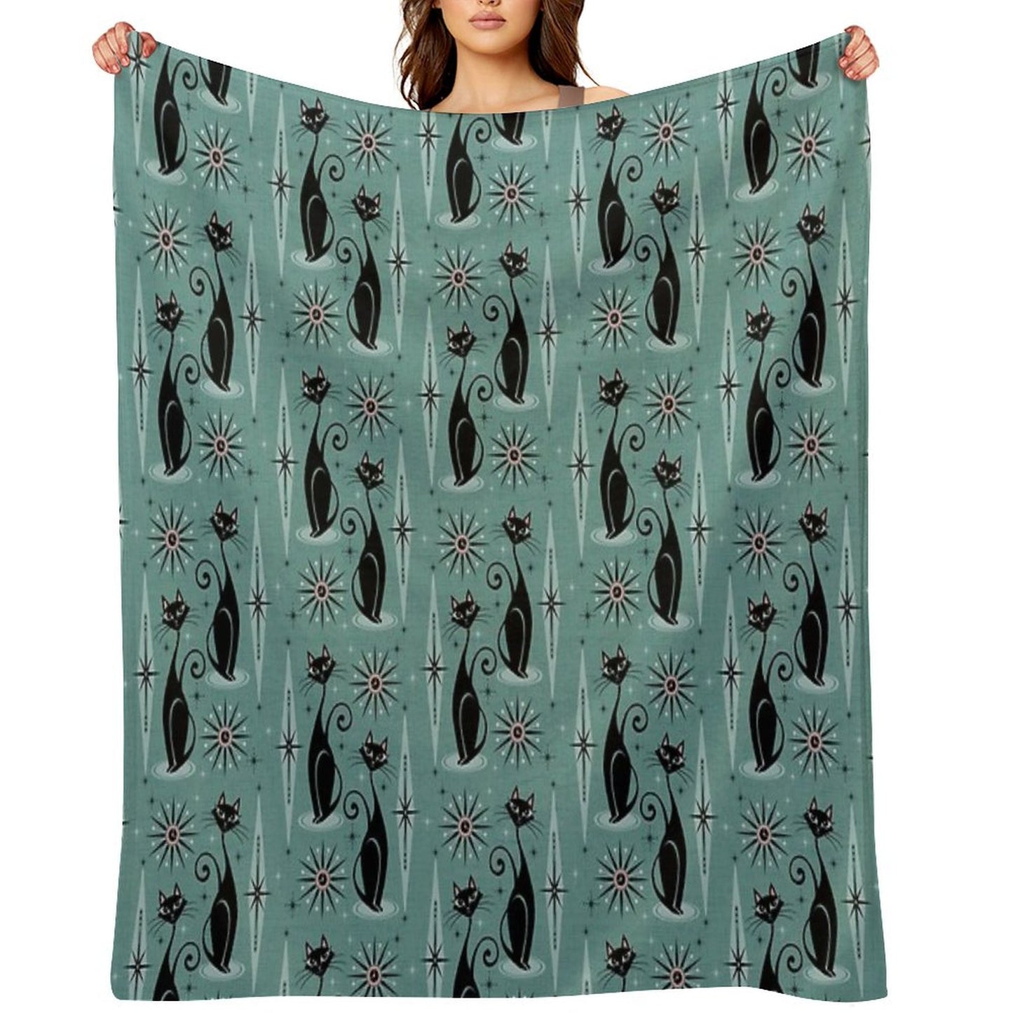 Mid Century Cats And Clocks III Throw Blanket