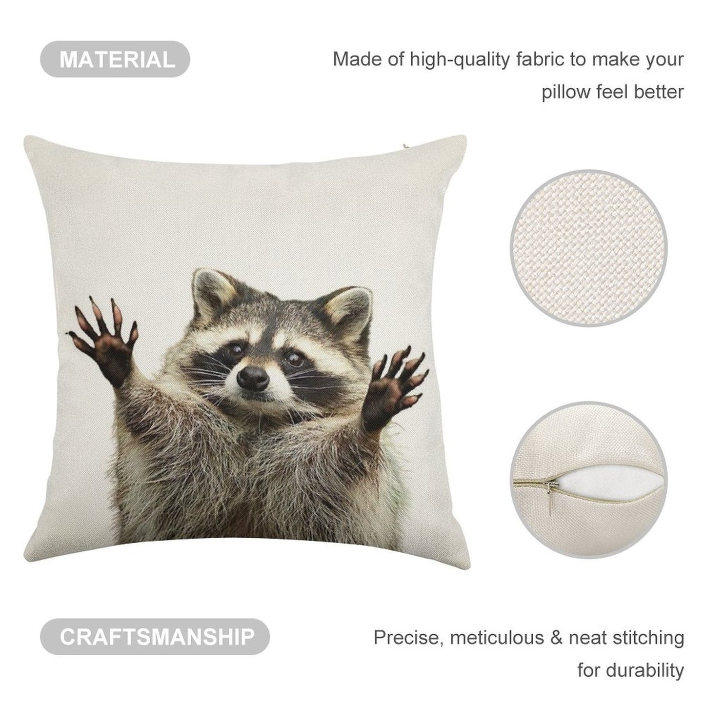 Racoon Linen Throw Pillow Cover