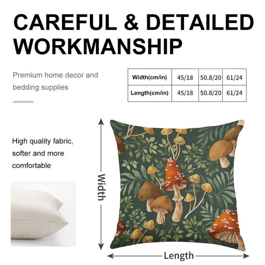 Woodland Mushroom Spray Linen Throw Pillow Cover