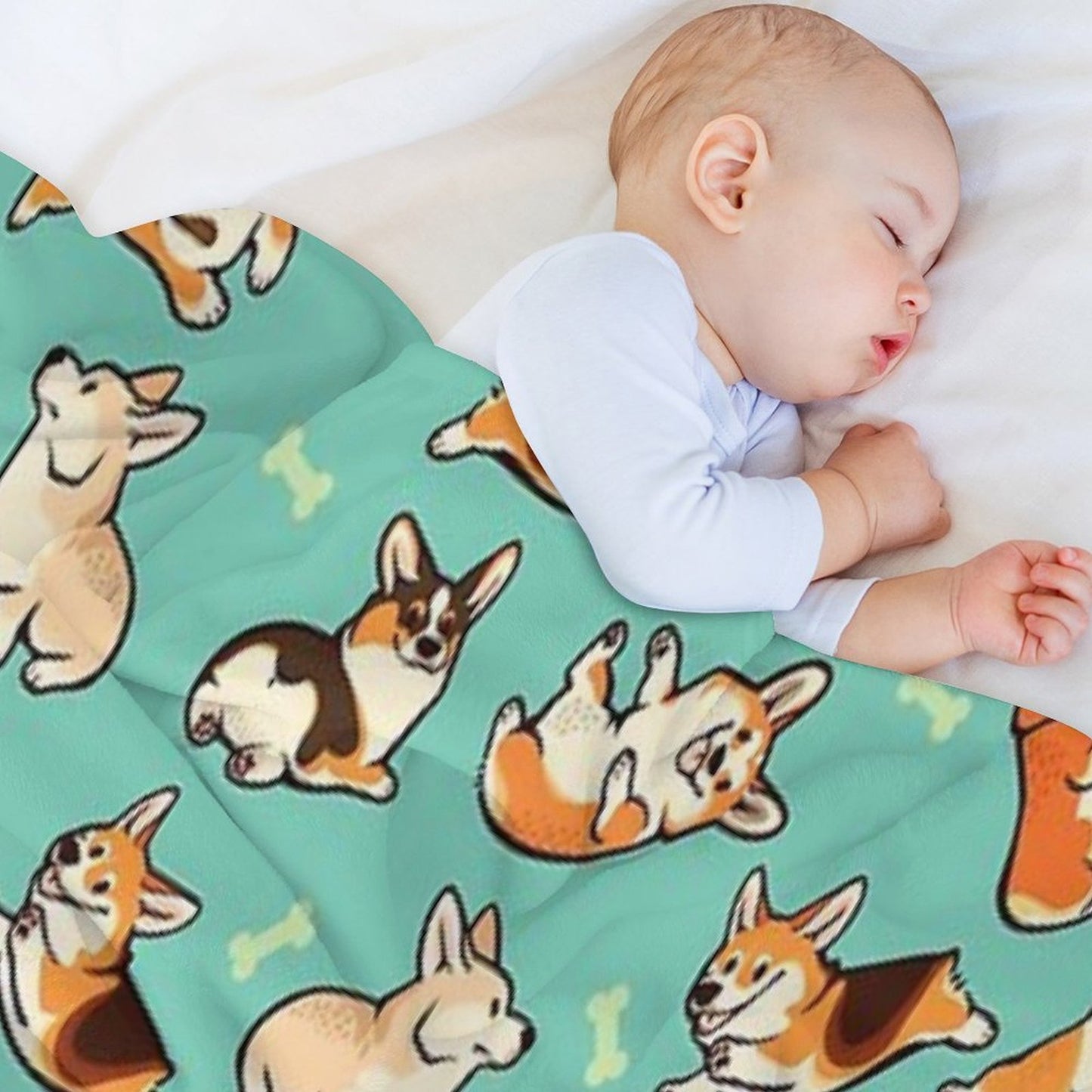 Jolly Corgis in Green Throw Blanket