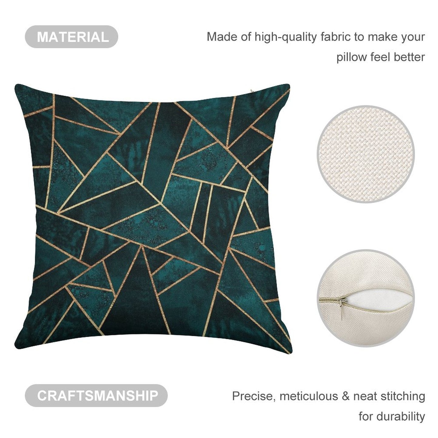 Deep Teal Stone Linen Throw Pillow Cover