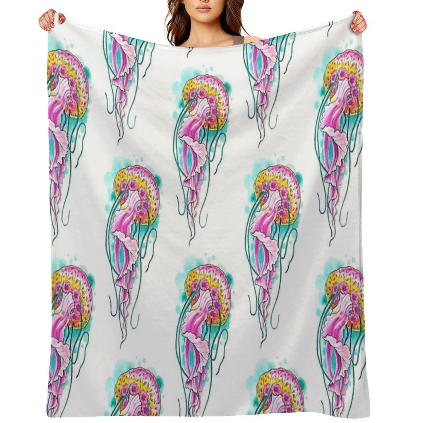 Floral Jellyfish Watercolour Throw Blanket