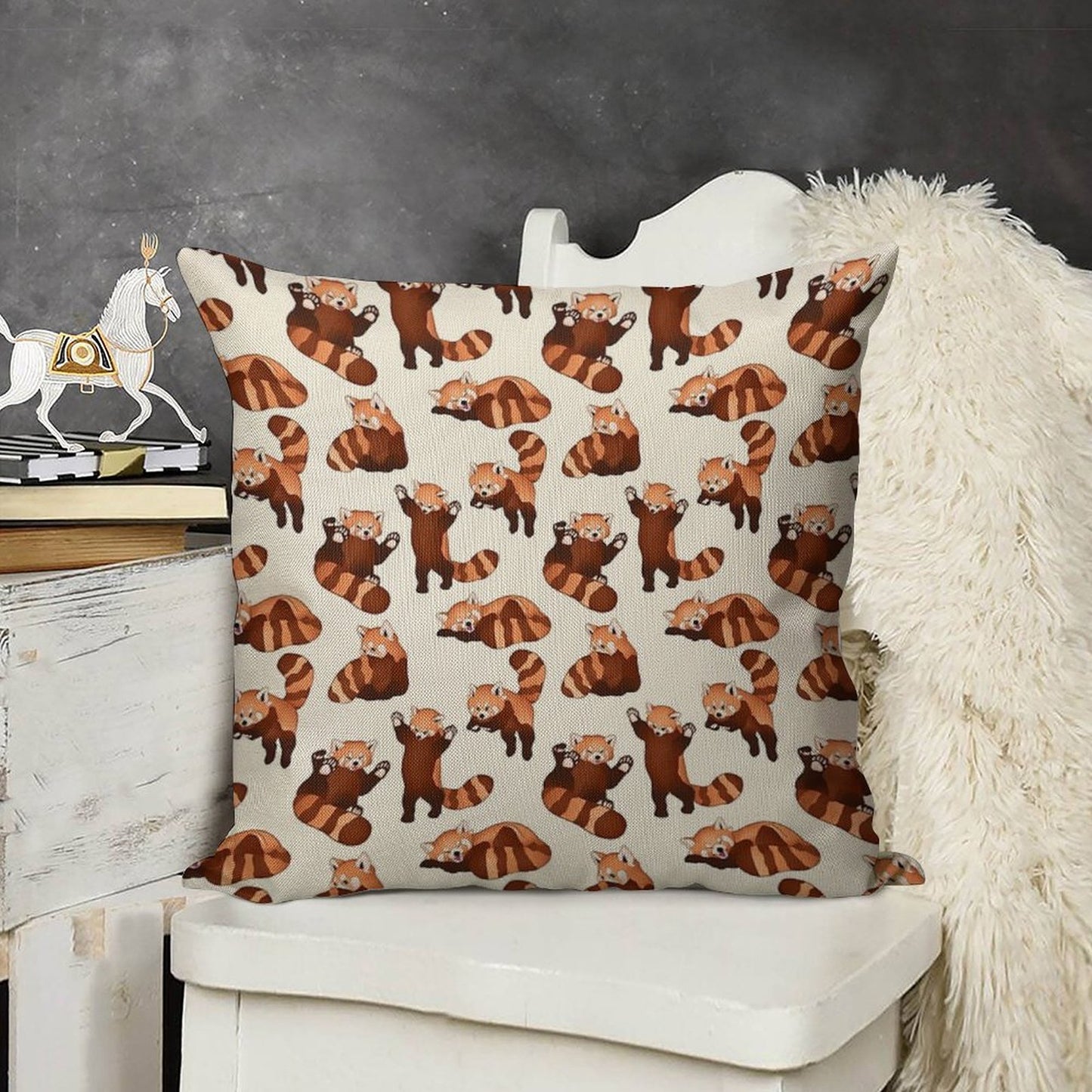 Red Panda Pattern Linen Throw Pillow Cover