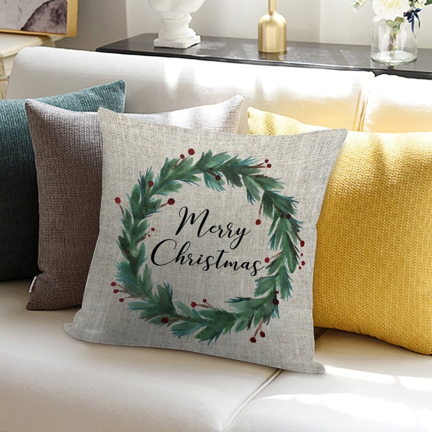 Christmas Wreath Soft Ultra-Soft Texture Throw Pillow
